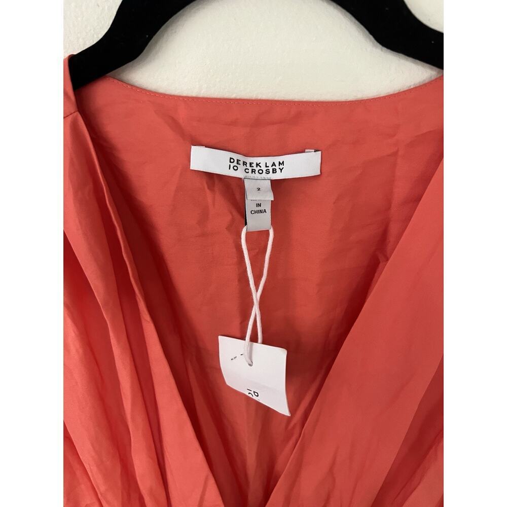Derek Lam 10 Crosby Tora Tie waist Mini Dress Orange Coral NWTA Tiered V Neck 2 - Picture 12 of 12